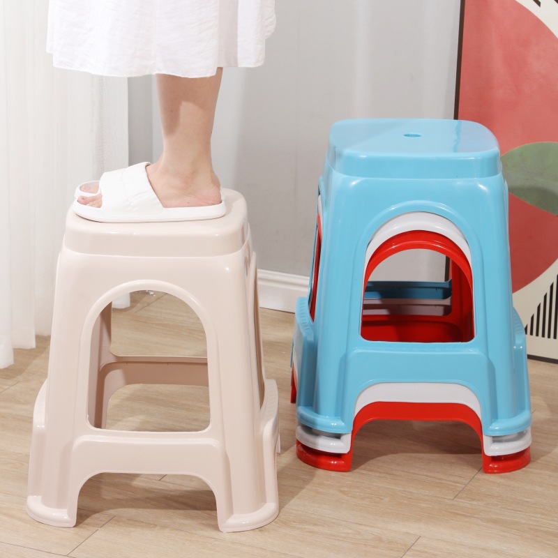Thickened Plastic Stool Household Nordic Stackable Commercial High Stool Living Room Cooked Rubber Square Stool Dining Table and Chair Wholesale