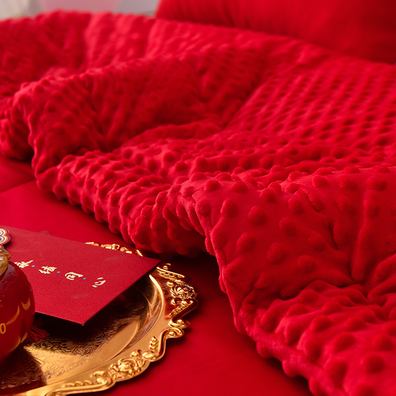 Summer Air Conditioning Thin Blanket Wedding Blanket Wedding Bed Newlywed Red Thickened Blanket Wedding Accompanying Blanket for Double