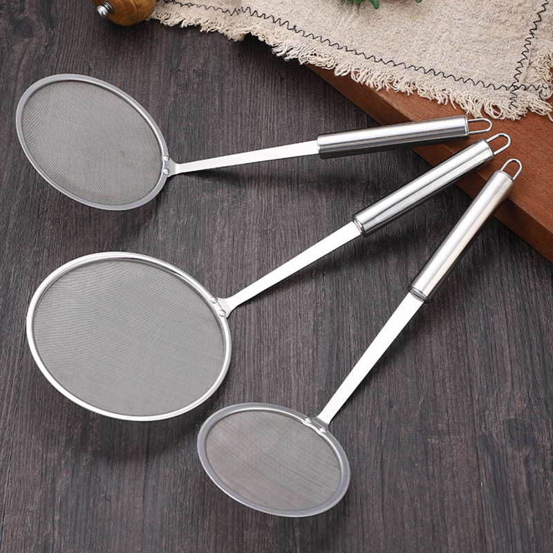 304 Stainless Steel Colander Household Kitchen Foaming Spoon Soybean Milk Filter Screen Sieve Surface Powder Sieve Ultra-fine Mesh Leakage Oil Proof Spoon