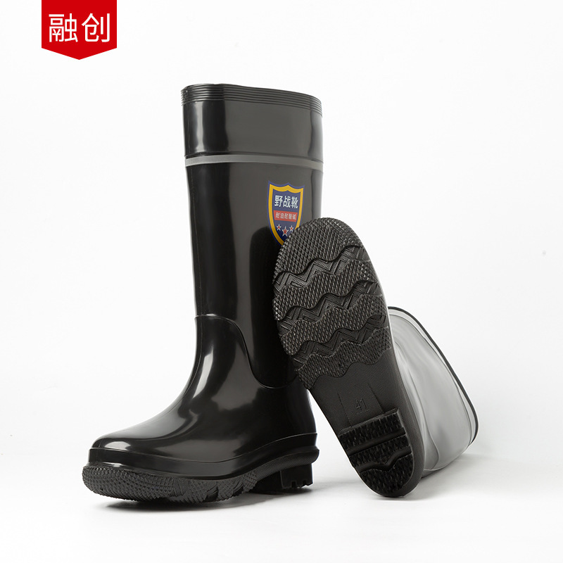 Rain boots men's pvc non-slip waterproof shoes men's black thick wear-resistant labor protection site rubber shoes rain boots wholesale