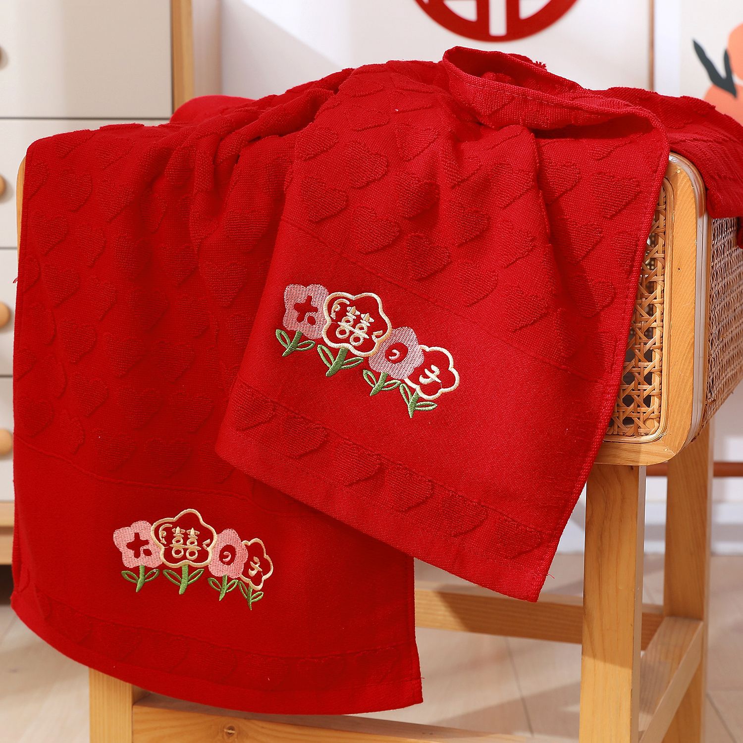 Wedding Towel wine red Cotton Thickened Wedding Ceremony Accompanying Ceremony Gift Boxes Wedding Words Towel Accompanying Ceremony