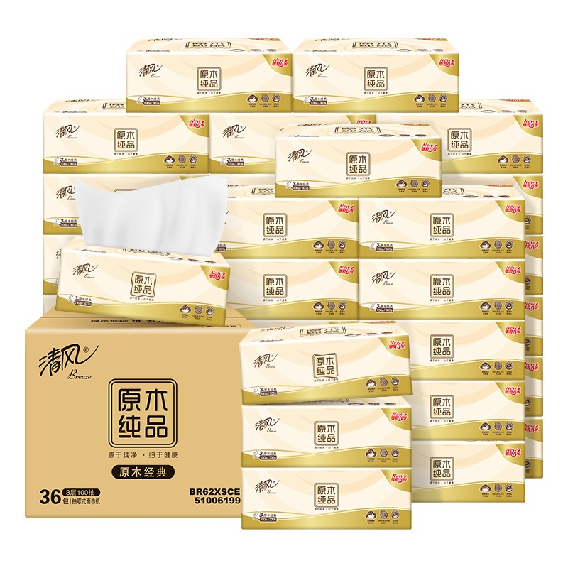 Qingfeng pumping paper log 100 pumping 3 layers 36 packs of whole box toilet paper napkin paper household wholesale paper towel