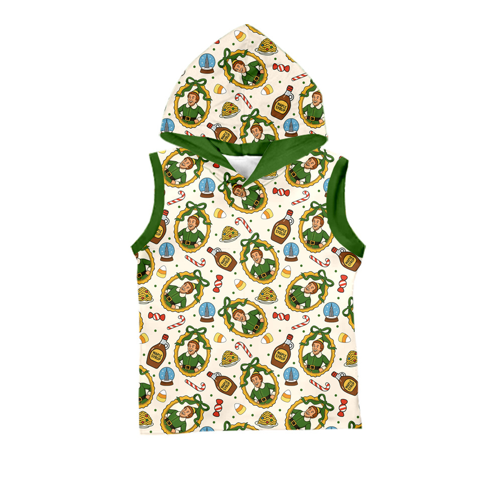 Cross-Border Wholesale Customized Summer Boys and Girls Sleeveless Hooded Hoodies Digital Printing Process