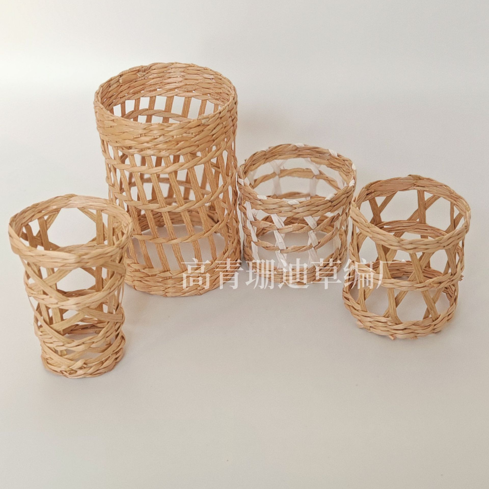 Straw Crafts Glass Cup Cover Hand-Woven Egg Cup Vase Glass Jar Protective Cover Rattan Paper Rope Cup Cover