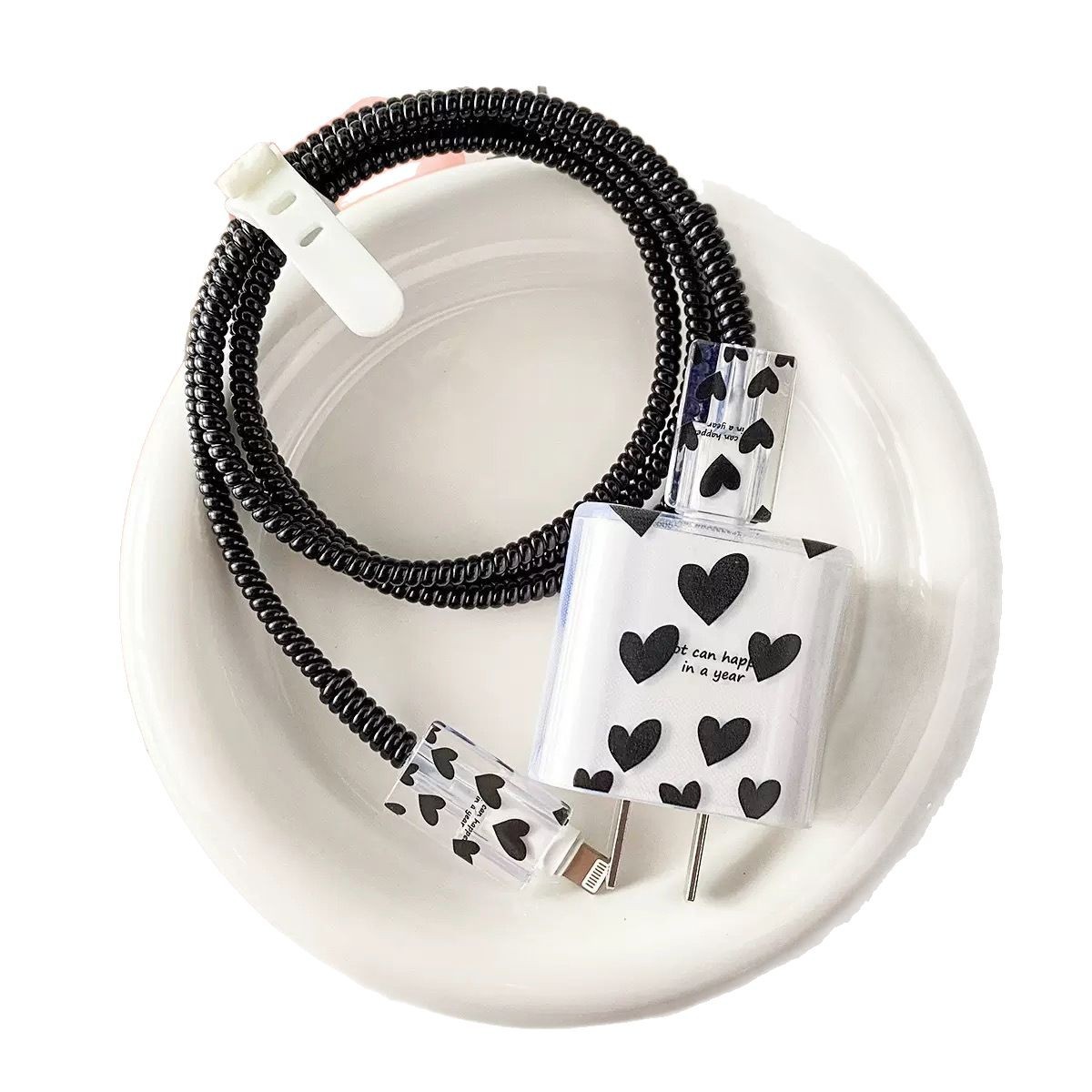 Ins Cartoon Cute Heart Romantic Suitable for Apple Charger 20W Protective Cover Charging Head Cover Data Cable Anti-Breakage