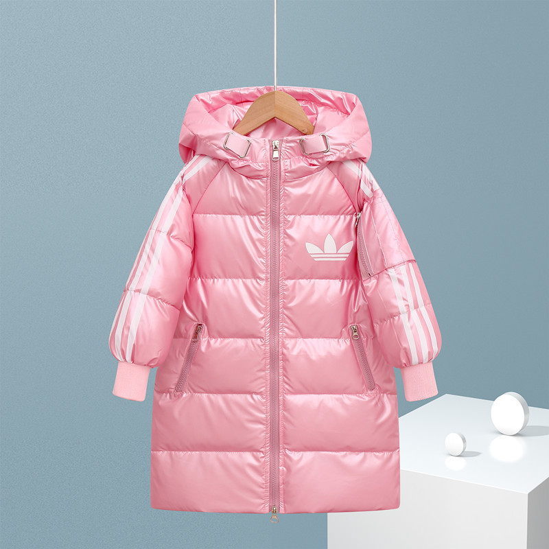 New Kidsren's down Jacket Korean Style Mid-Length Printed Thickeneded Medium and Large Kidsren's Washable Hooded Jacket for Boys and Girls Winter