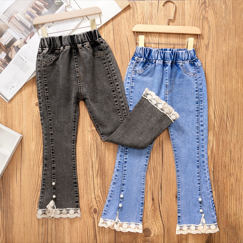 Children's Wear Girls' Jeans Spring and Autumn New Style Big Children's Casual Children's Loose Wide Leg Baby Trumpet Girls' Pants