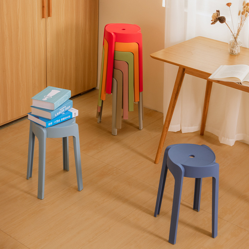 Household Thickened Plastic Stool Stackable Commercial Windmill Stool High Plastic Simple Small Round Bench Stackable Dining Chair