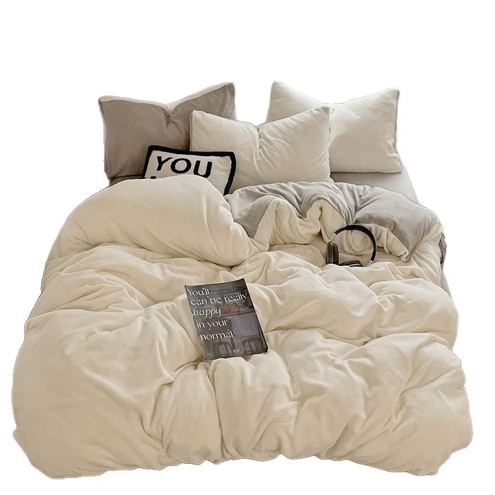 Class A milk velvet four-piece winter coral velvet dormitory bed sheet quilt cover student three-piece bedding 4
