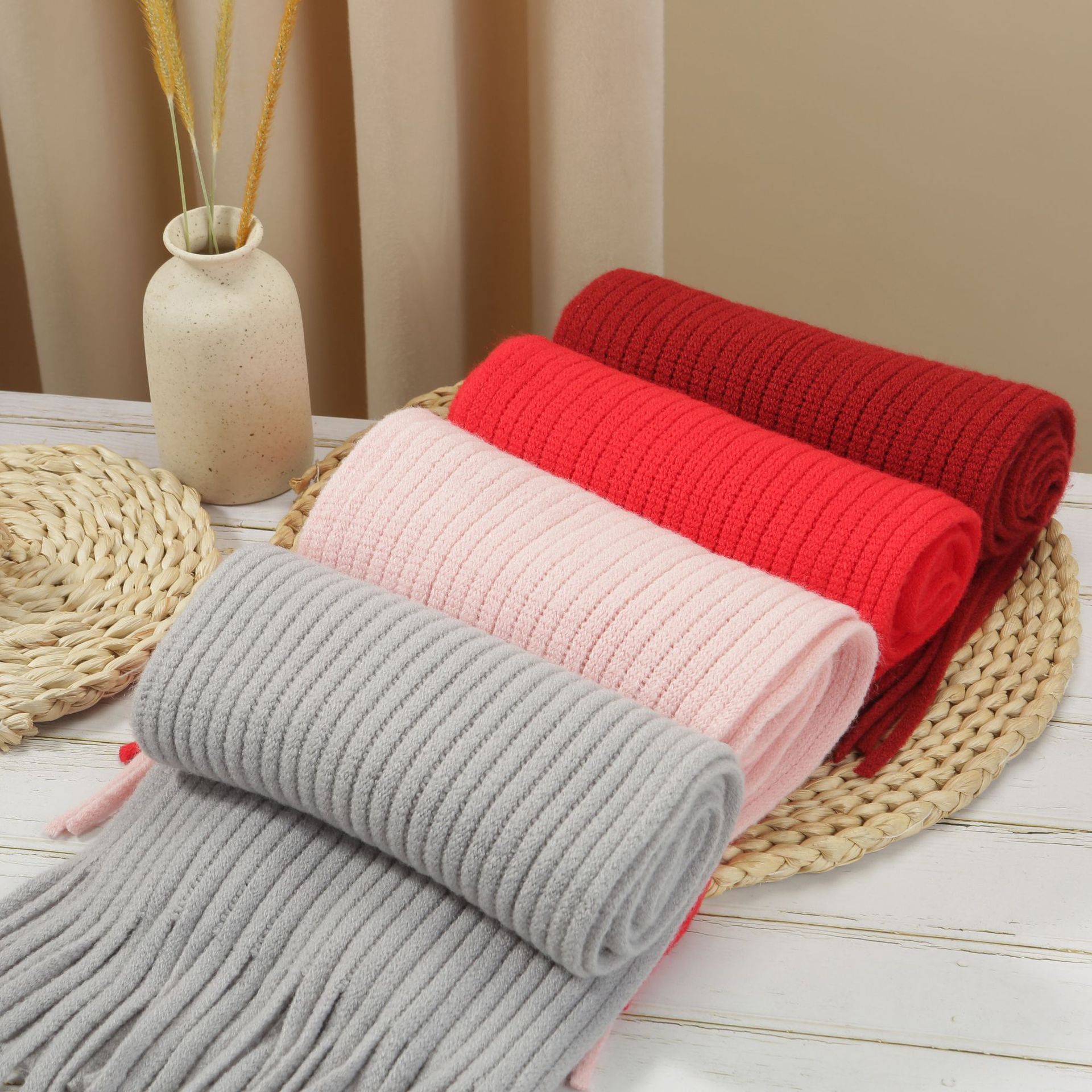 New Korean version of winter men's and women's children's knitted wool scarf tassel stripe warm Joker scarf wholesale manufacturers