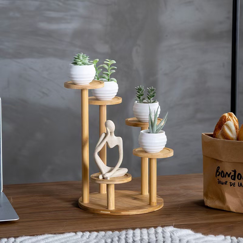 Cross-Border Labeling Balcony Plant Flower Shelf New Floor-Standing Living Room Office Bamboo Flower Pot Storage Rack Dropshipping