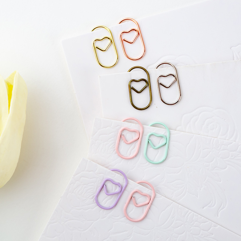 Hot sale mini love paper clip wholesale free shipping macaroon color heart-shaped paper clip metal creative paper clip