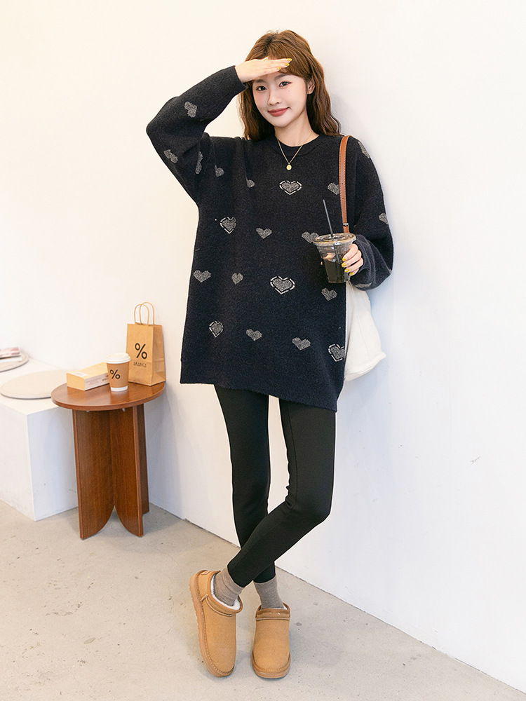 Autumn and Winter Maternity Wear Korean Style Loose Crewneck Pullover Sweater for Pregnant Women Mid-length Loose Soft and Comfortable Thickened Sweater