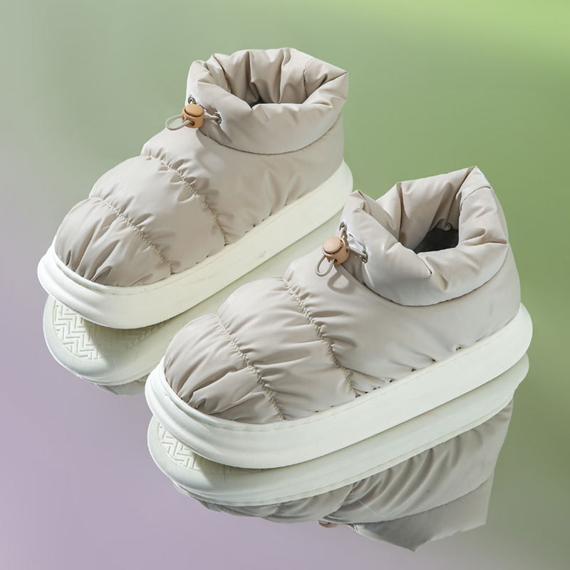Waterproof Down Cotton Slippers for Men's Winter Indoor Warm Non-slip Home Use Thick-soled Couple's Outer Wear Bag-heel Cotton Shoes for Women