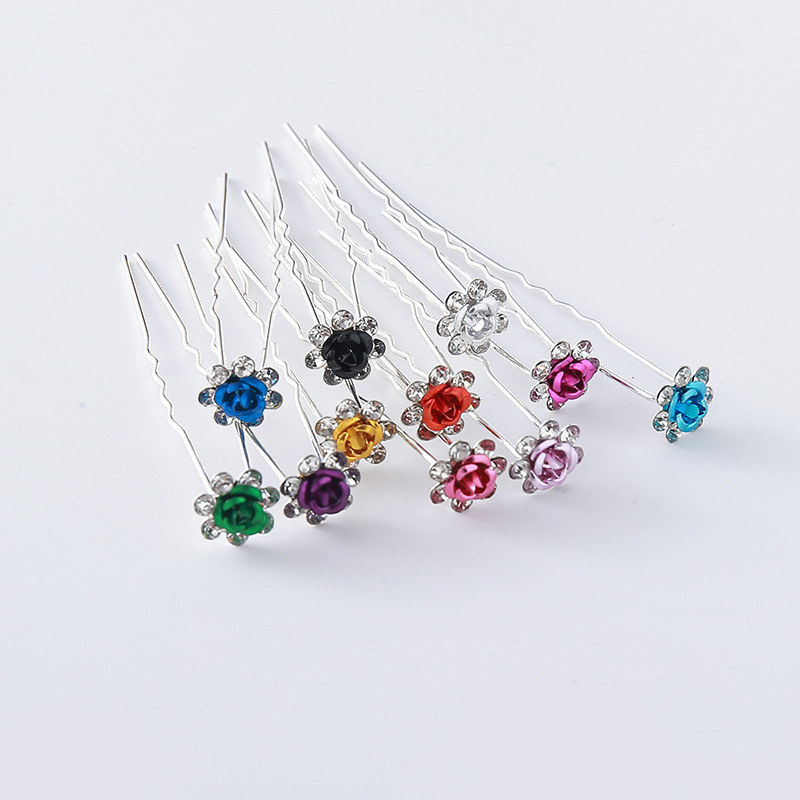 Bride and Bridesmaid Rose Hairpin 7 Diamond U-Shaped Hairpin Hairpin Hairpin Headdress Accessories Bead Ornaments