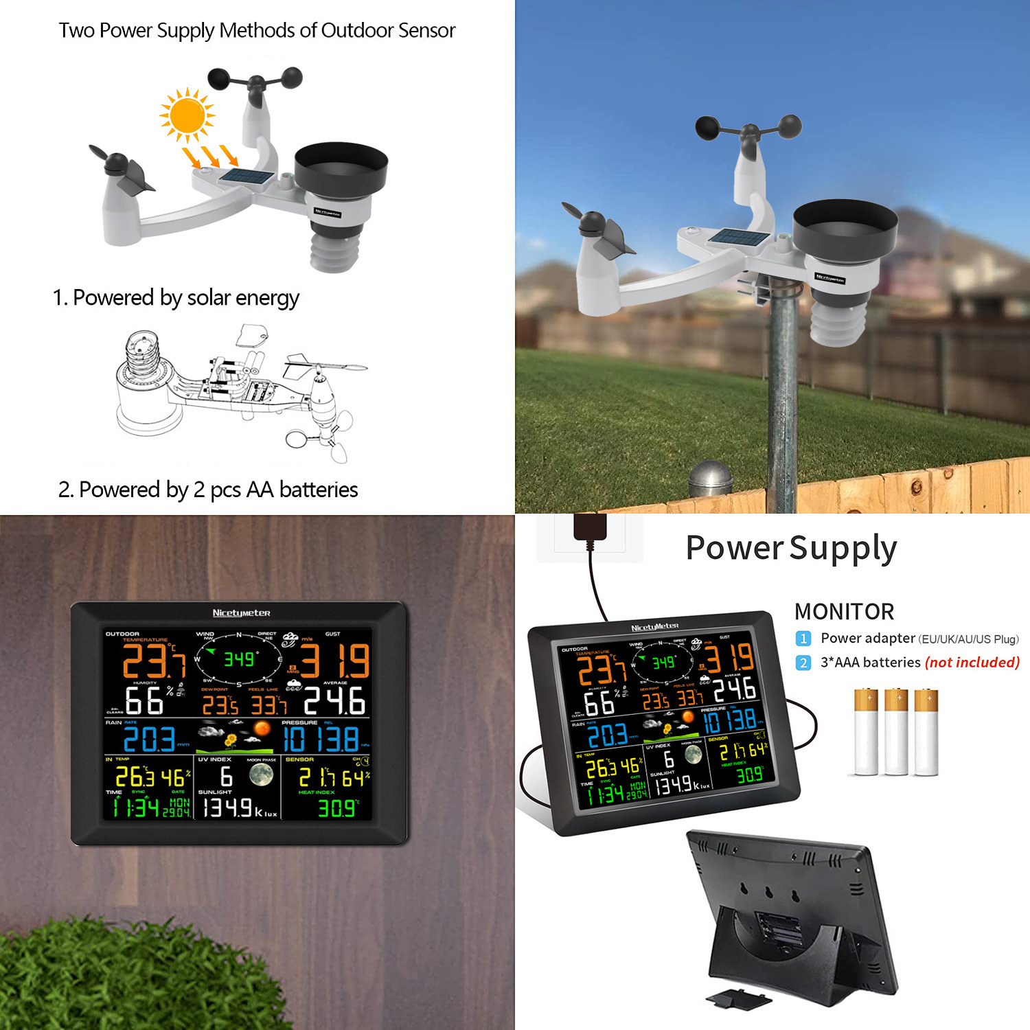 7-in-1 Outdoor Sensing Professional Weather Station, Extra Large Screen Display Wind/Rain/Uv/Temperature/Humidity, Real-Time Smart Warning