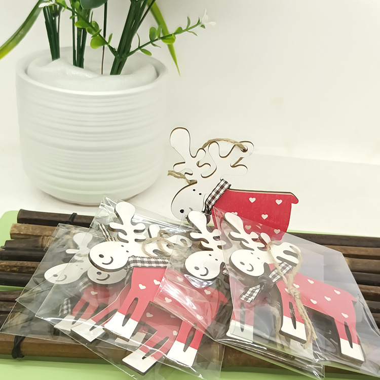 Cross-border Christmas pendant decorations fawn snowman wood printing mall window field home decoration hanging