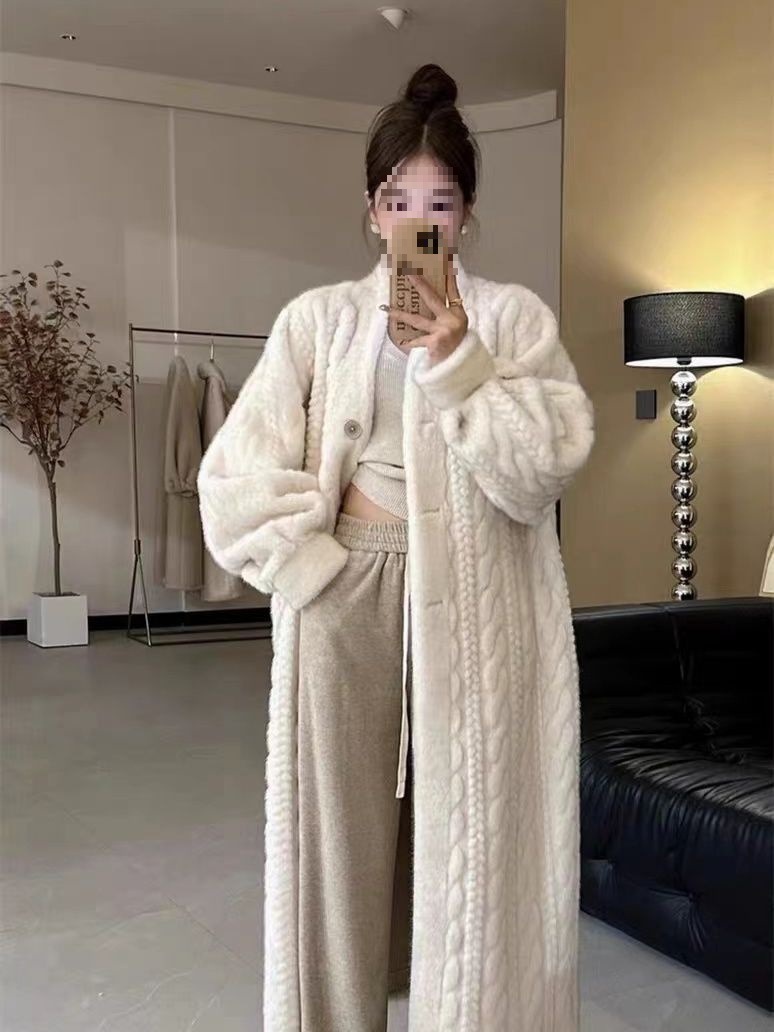 New Year's New Lazy Style Long Retro Twist Mink Velvet Coat Imitation Fur Cardigan Jacket for Women