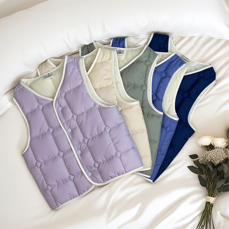 Foreign Trade Cross-Border Kidsren's Velvet Cotton Vest, Lightweight 2025 Autumn and Winter New Baby Baby Quilted Sleeveless Vest