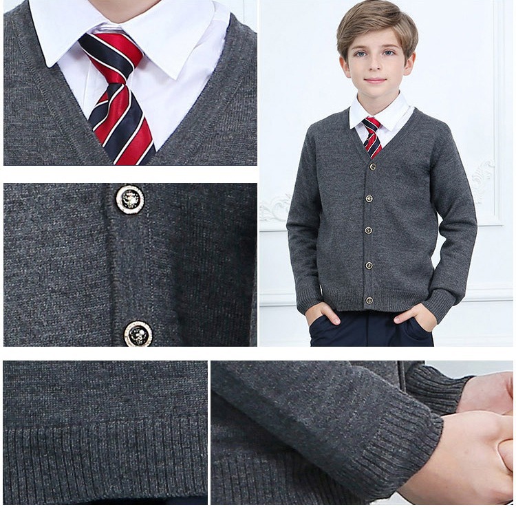 Spring and Autumn New Product British College Style School Uniform Sweater Boys' V-Neck Knitted Cardigan Student School Uniform Sweater Jacket