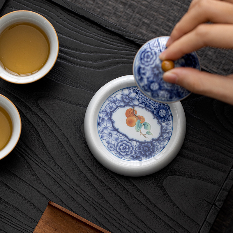 Ceramic Cover Set Underglaze Blue and white Cover Kung Fu Tea Set Accessories Zen Heat Insulation Coaster Ornaments Retro Purple Sand Tea Holder