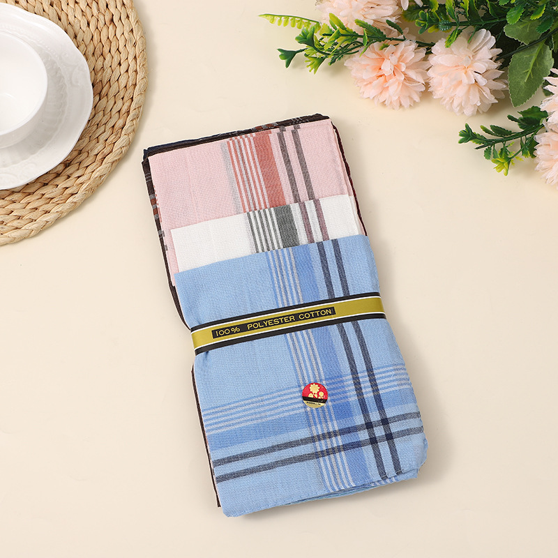 2024 New Men's Light Color Plaid Striped Handkerchief Polyester Cotton Handkerchief Towel Pocket Towel Small Square Square Classic Handkerchief