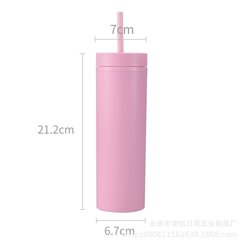 Spot cross-border Amazon frosted cup SKINNY straight sports drink cup double layer plastic 16oz sippy cup