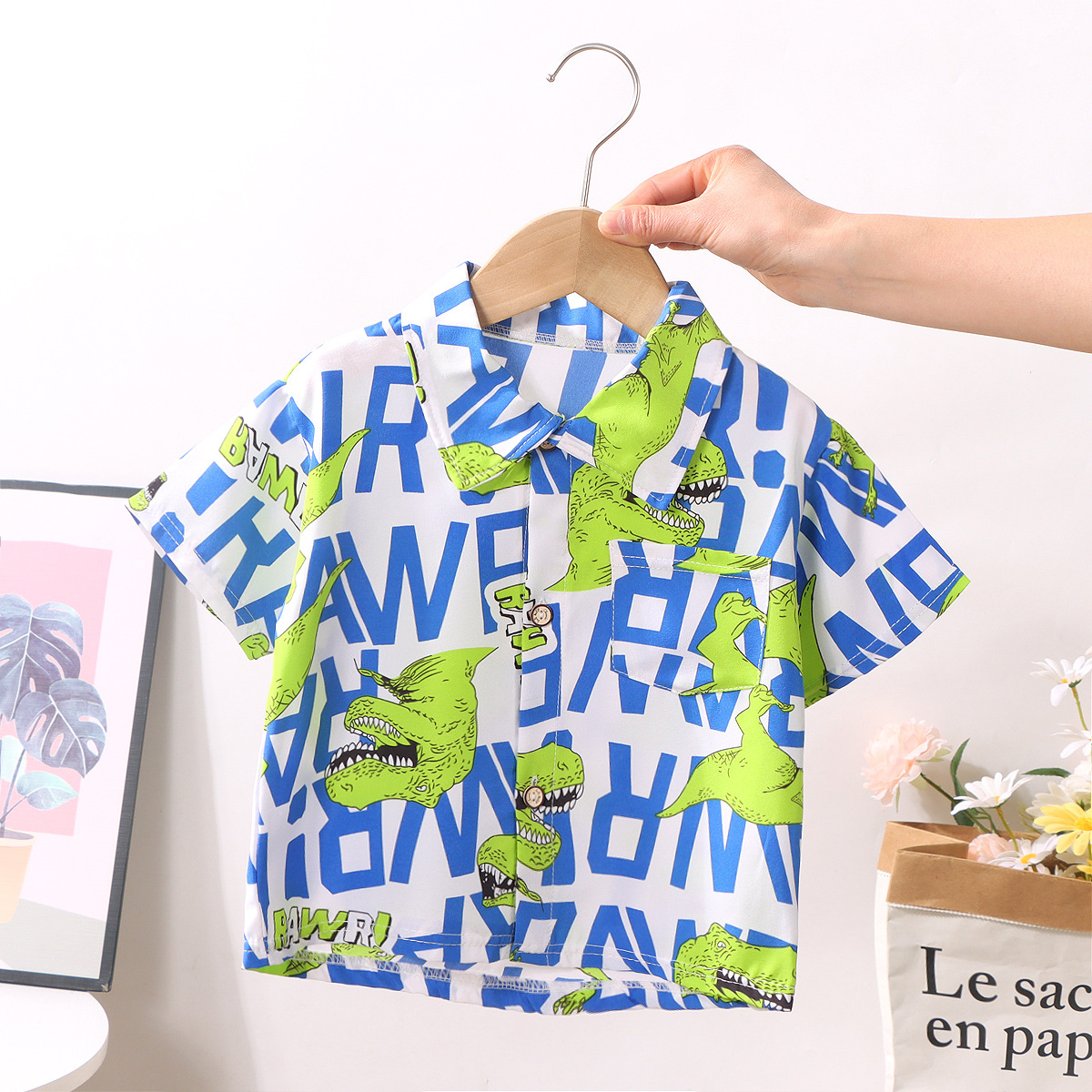 Children's shirt boys and girls lapel shirt summer baby short sleeve floral shirt floral shirt doll shirt wholesale
