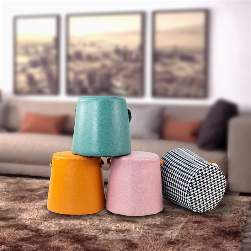 Household portable low stool simple shoe changing stool bench living room coffee table sofa Pier solid wood stool creative leather stool