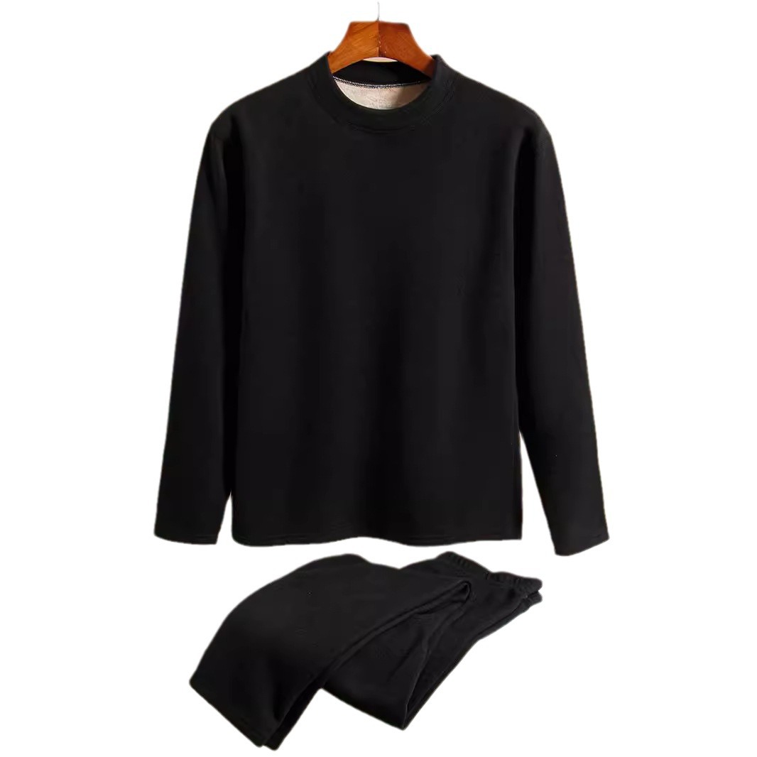 Derong Middle-Aged and Elderly Velvet Thickeneded Thermal Intimates Set Men's Dad's Autumn Clothes and Long Trousers Bottoming Shirt Wholesale Autumn and Winter