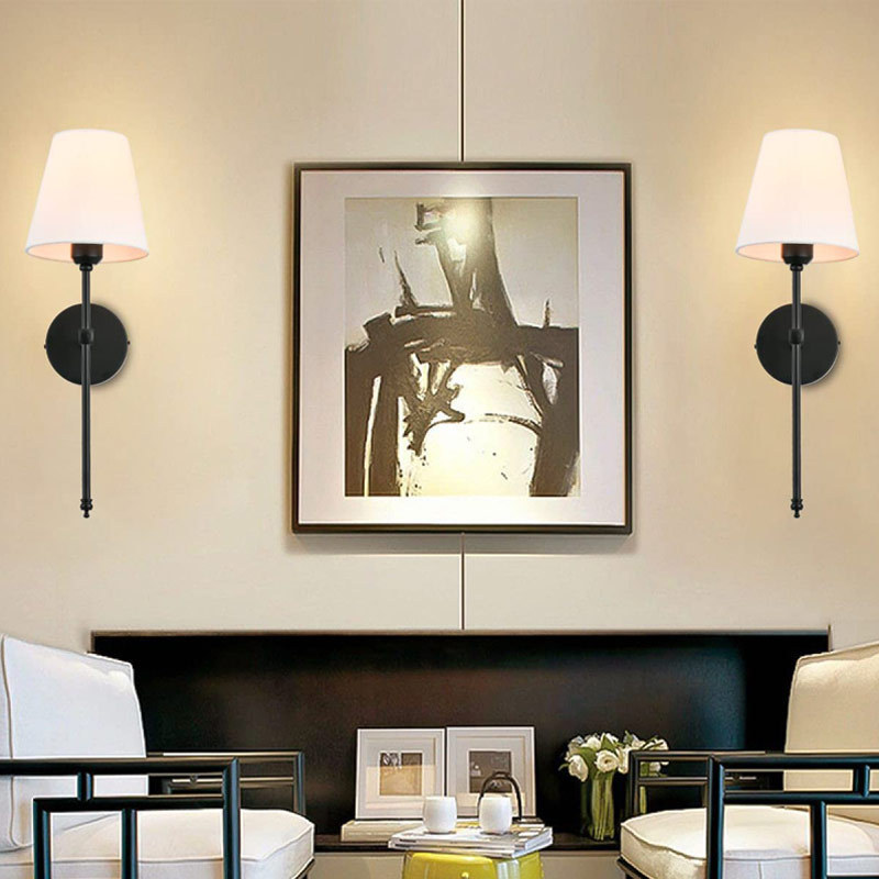 Cross-border American-style Wiring-free Rechargeable Wall Lamp Nordic Modern Simple Country Home Bedroom Retro Fabric Bedside Lamp