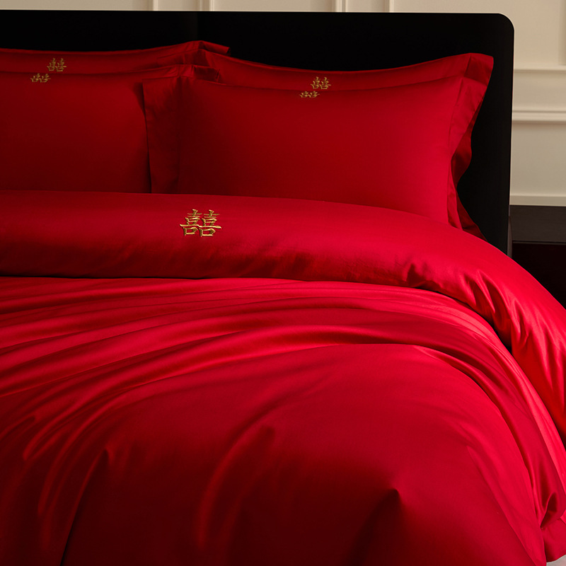Класс A, новый высококачественный свадебный комплект из четырех предметов, чистый хлопок, красное покрывало с драконами и фениксами