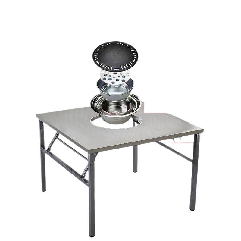 Stainless Steel Folding Hot Pot Table Barbecue Table Hot Pot Stove Old Hot Pot Table Street Stall Griddle Cassette Stove Hot Pot Table