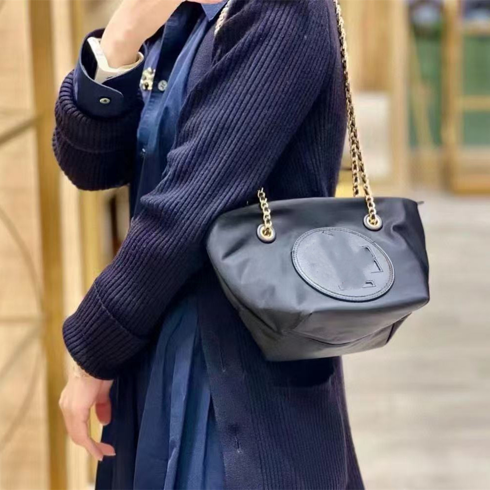 Tb New Chain Bag Hand-Held Shoulder Crossbody Tote Commuter Nylon Leather Engraved Women's Simple Cross-Border Dropshipping