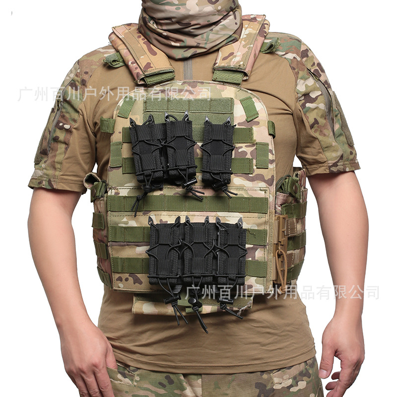 Cross-Border Outdoor Tiger-Style Buckle Double Quick-Draw Functional Bag Molle Mounted Adaptation Tactical Girdle Vest in Stock