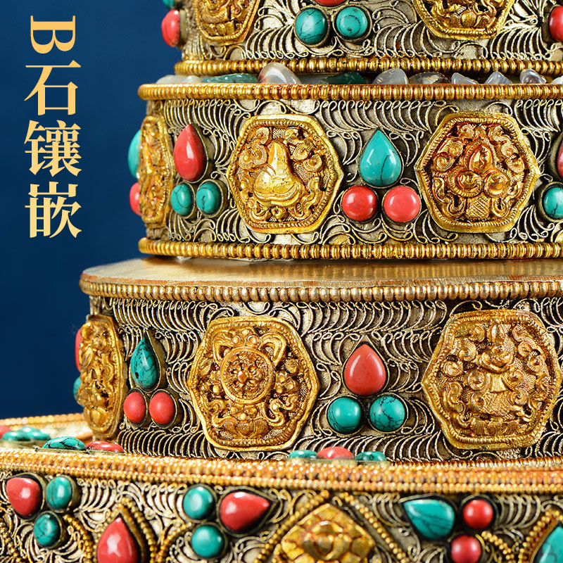 Nepal Handmade Manza Plate Ornaments Indoor Household Copper Silk Manza Tea Compass Gem Inlaid Manda Plate