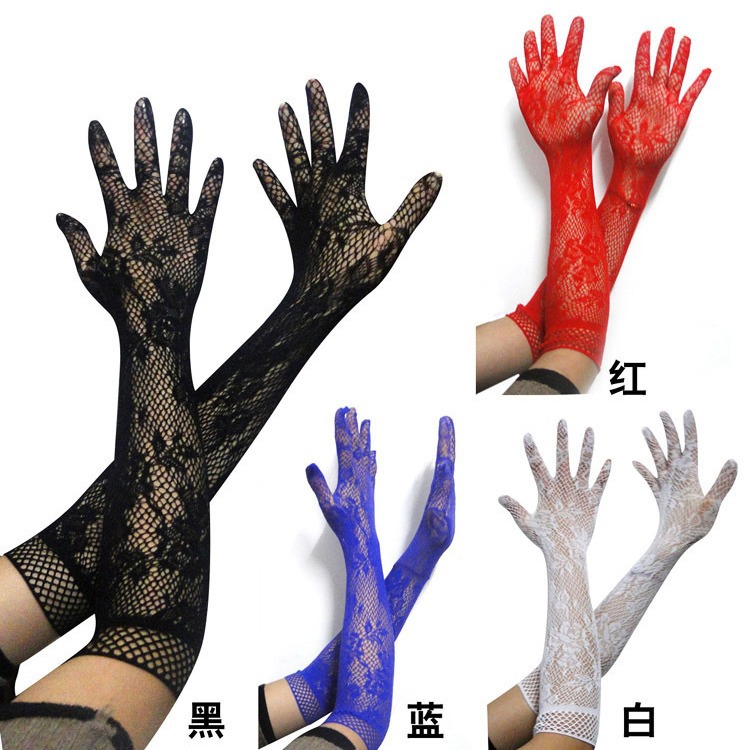 Lingerie Accessories Transparent Lace Hollow High Elastic Gloves Lace Mesh Gloves Long Hair 5050
