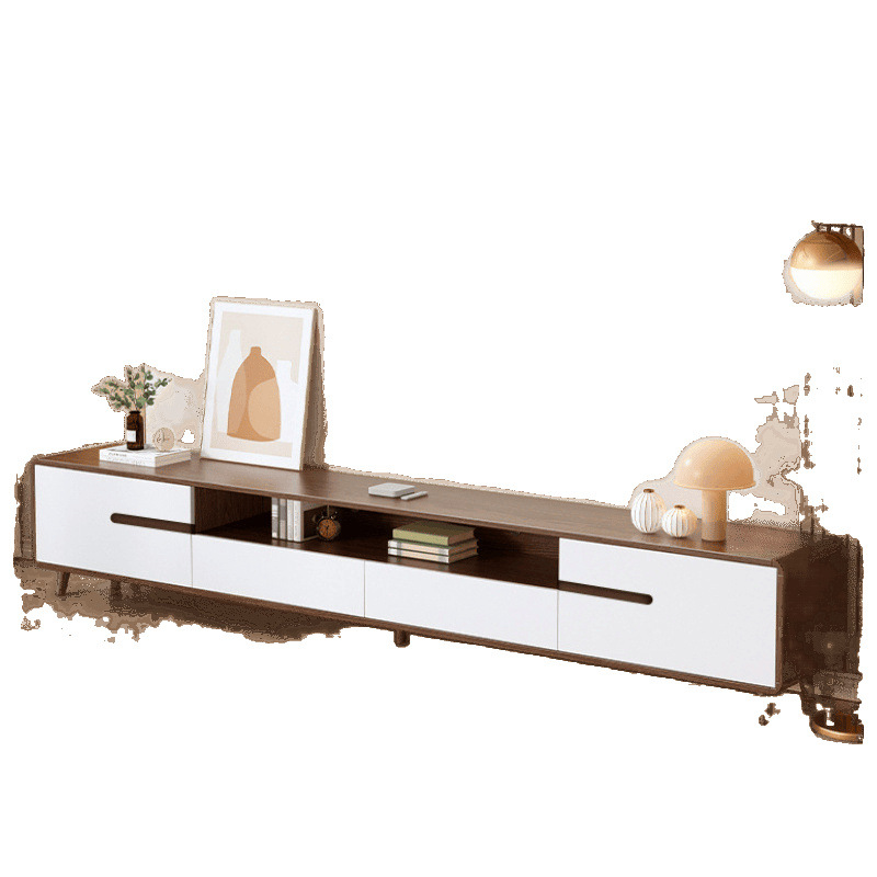 New Tv Cabinet Coffee Table Combination Set Small Apartment Living Room Home Modern Simple Floor-Standing Walnut Color Light Luxury Cabinet