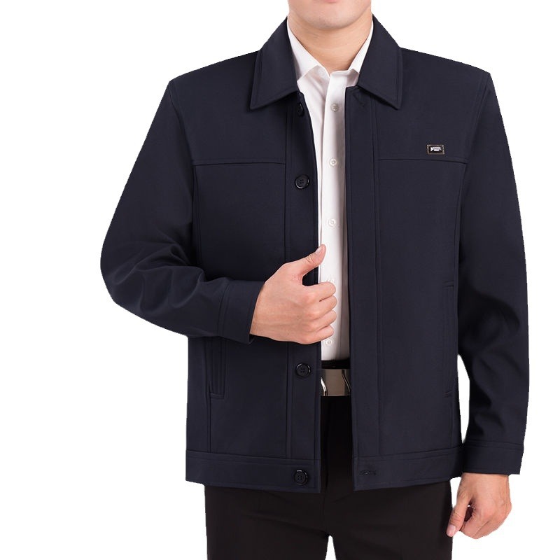 Spring and Autumn Middle-Aged and Elderly Men's Jackets, Dad's Clothing, Elderly Men's Casual Long-Sleeve Coats