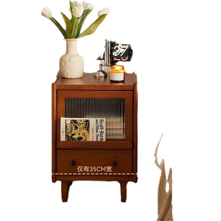 Vintage All Solid Wood All Solid Wood Bedside Table Simple Household Small Apartment Storage Cabinet Super Narrow Storage Cabinet Storage Cabinet