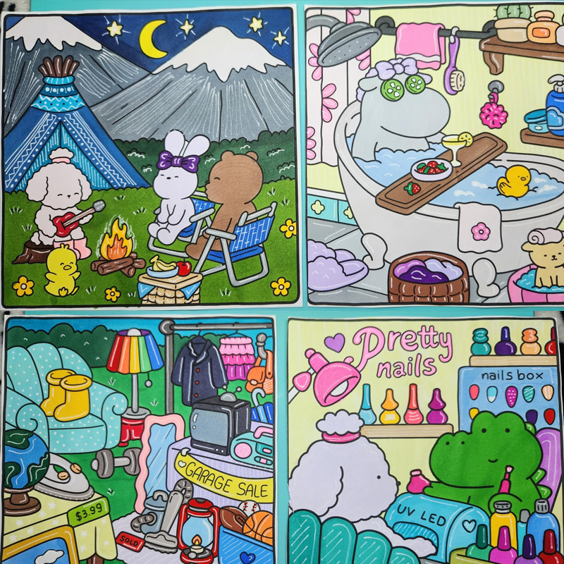 Cross Border in stock Coloring Book for Adults and Teenagers Warm Scenes Coloring Picture Book Cute Comfortable Coloring Book