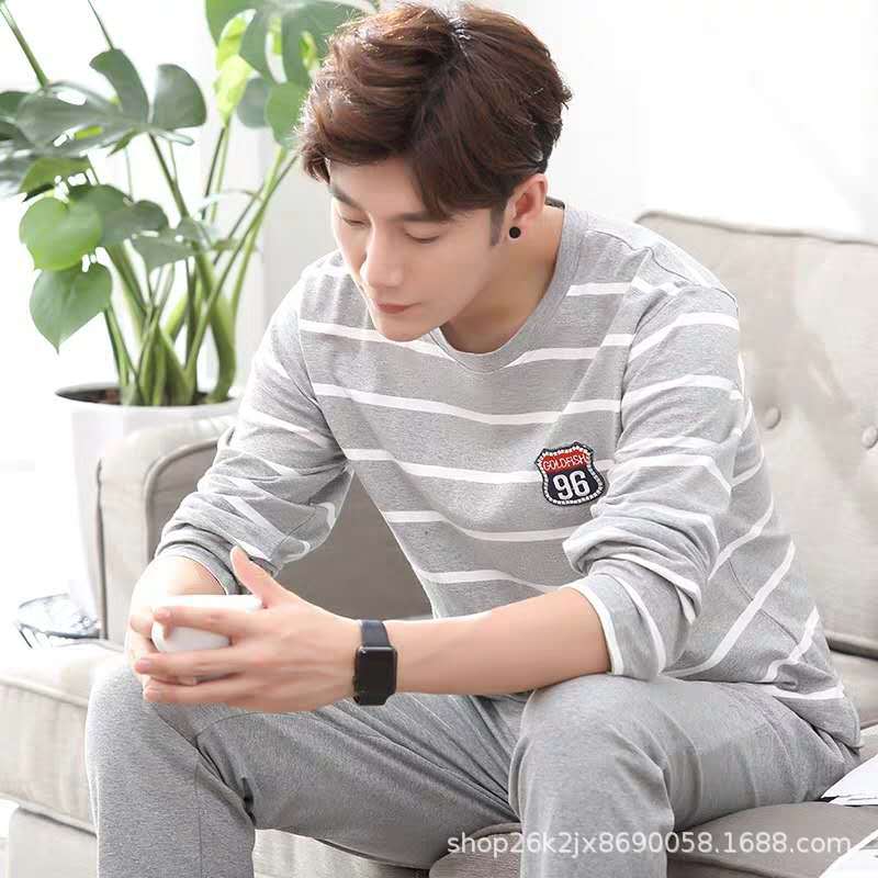 Men's Pajamas Long Sleeve Pants Spring and Autumn Thin Dad Large Size Casual Home Wear Factory Foreign Trade Cross-border Explosions