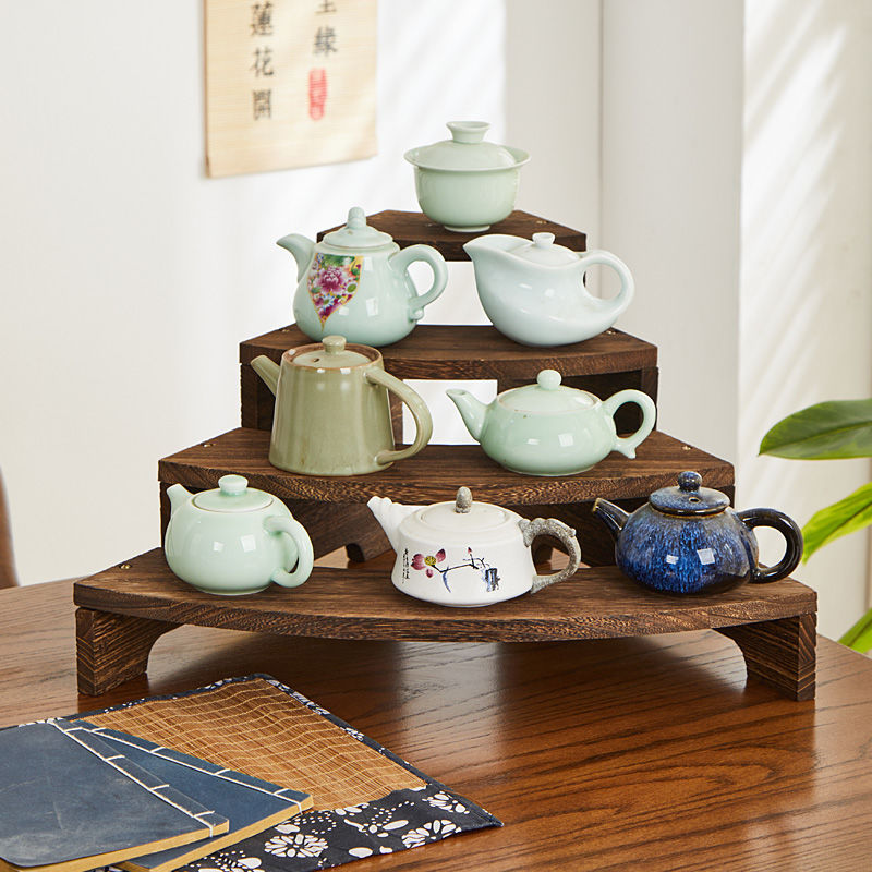 Solid Wood Ladder Handmade Jewelry Display Rack Desktop Tea Rack Storage Rack Bogu Rack Teapot Placement Rack Tea Set
