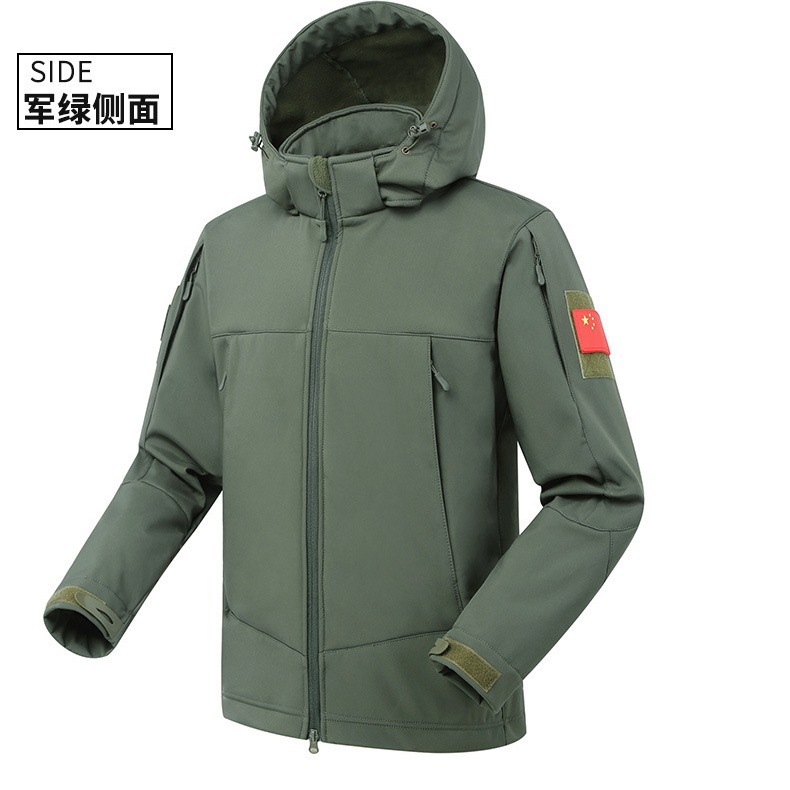 Jiefeng Outdoor Shark Skin Soft Shell Jacket Windproof Waterproof Warm Thickened Military Fan Tactical Three-in-One Jacket