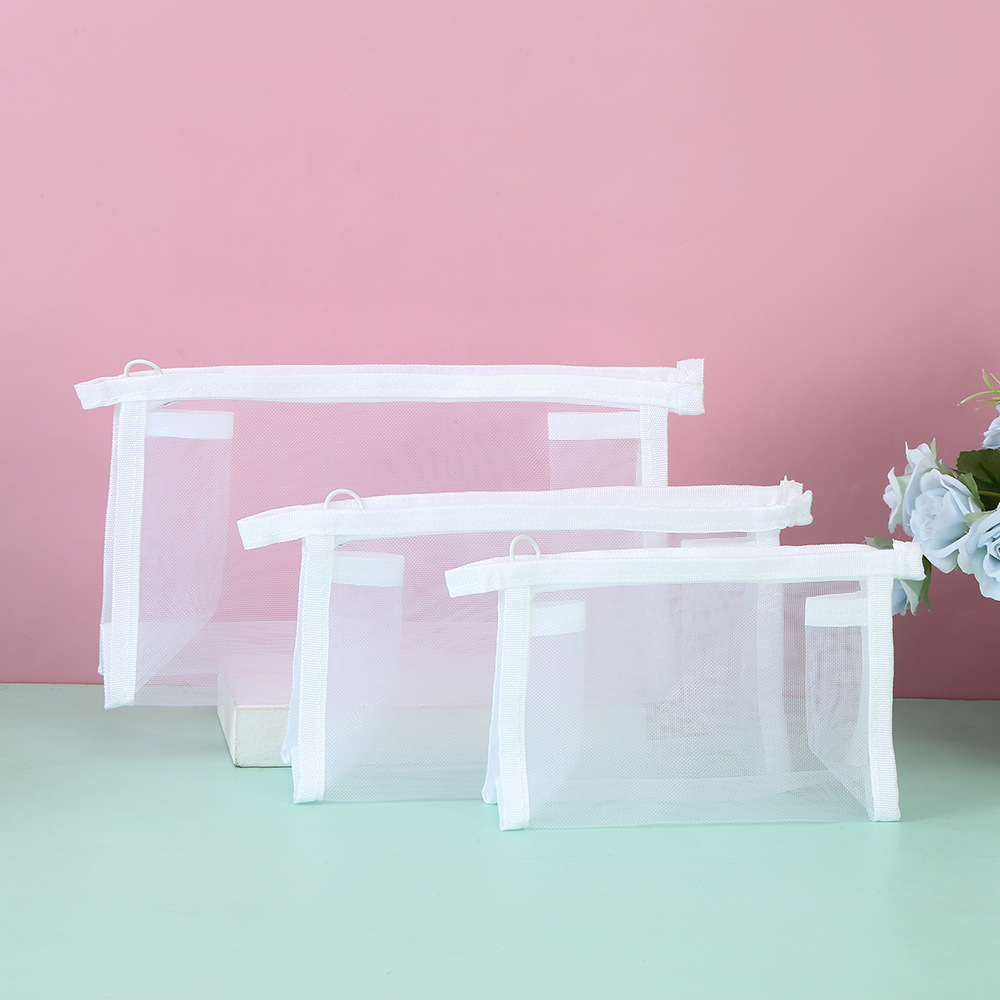 Wholesale mesh storage bag stationery bag mesh transparent pencil case simple nylon cosmetic bag