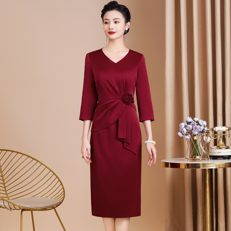New Hi Mother-in-law Wedding Dress Young Fashion wine red Hi Mother-in-law Dress Slimming Retro High-end dress