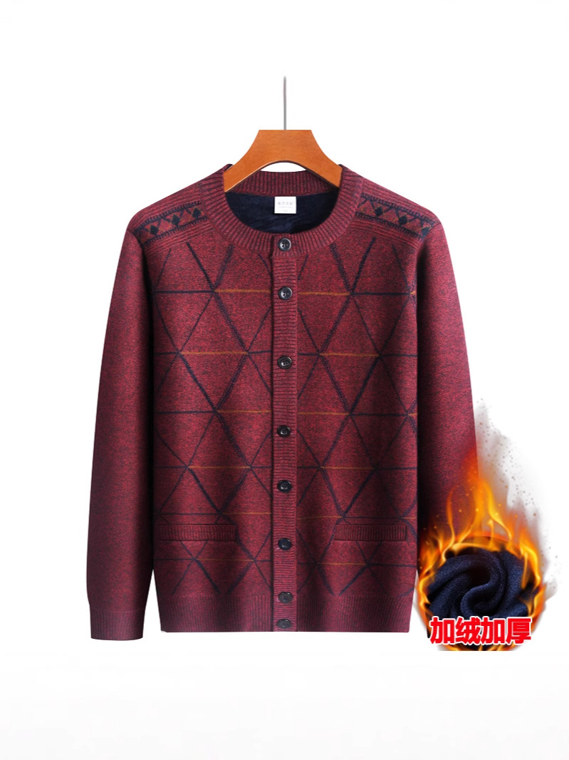 Middle-aged Dad Autumn and Winter fleece-lined Sweater Coat Men's Casual Knitwear Grandpa Cardigan Warm Winter Wear