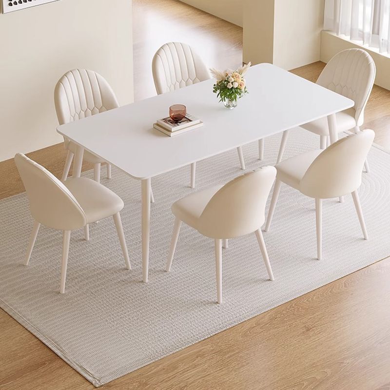 Cream Style Pure White Slate Dining Table and Chairs for Small Apartments Modern Simple Light Luxury Home Minimalist Rectangular Table Combination