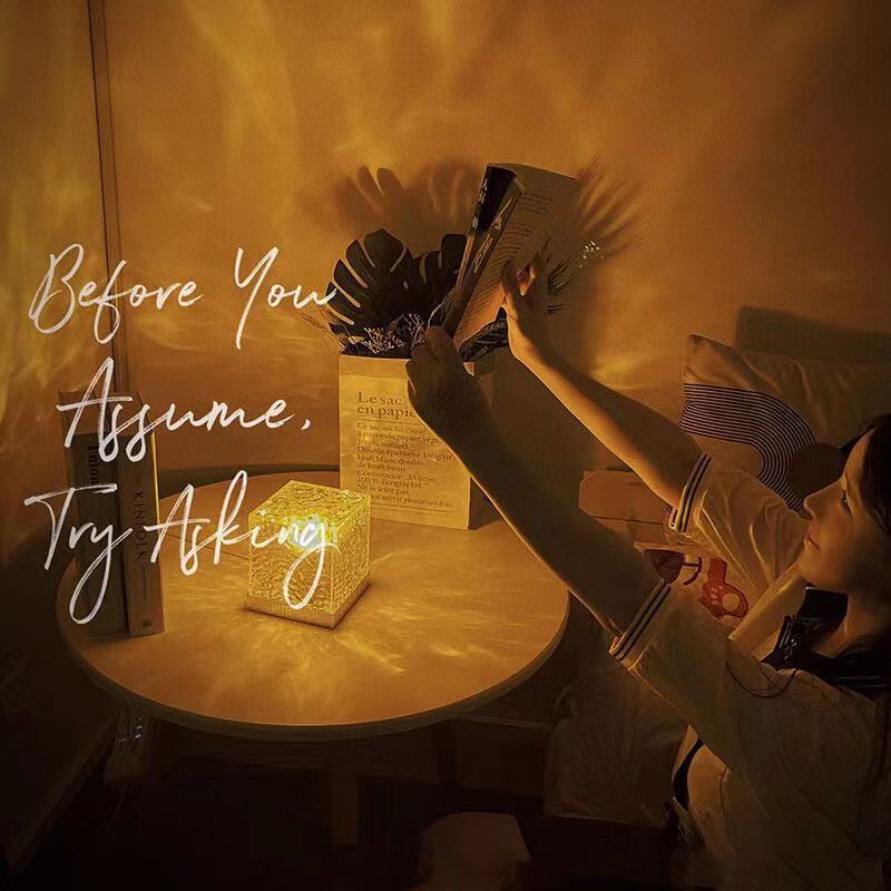 Square water ripple atmosphere lamp nightlight creative girl gift bedside bedroom flame aurora dynamic table lamp