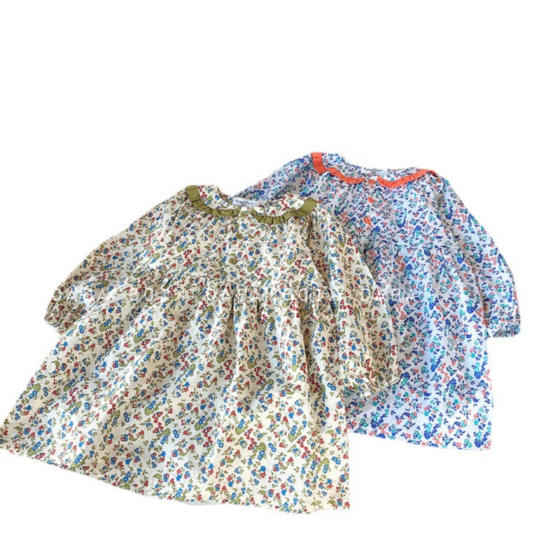 Cross-border Kidsren's Clothing Wholesale Girls Dress 21 Spring & Fall Kidsren's Doll Collar Long-sleeved Floral Princess Dress Drop Shipping